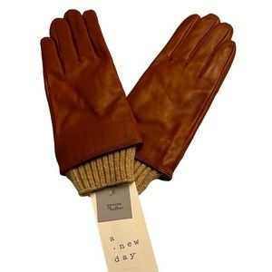 Womens brown/tan leather winter gloves XS new‎